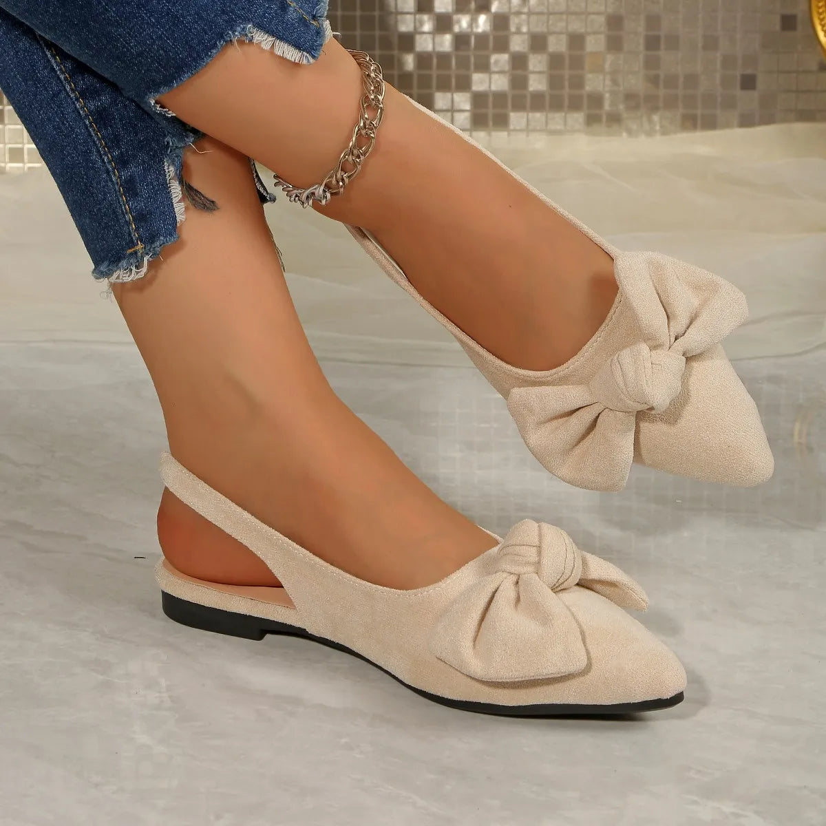 Women Shoes 2025 Flats Spring New Butterfly Knot Women Sling Backs Shoes Luxury Sexy Dress Thin Heel Pointed Toe Ladies Sandals Zpaxo