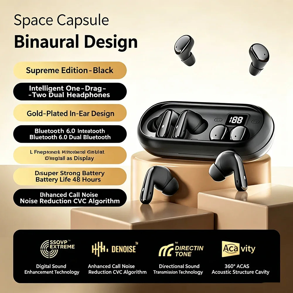 KEBIDUMEI 2 Pairs Earbuds Bluetooth Ear Twin Earphone HIFI Stereo Zpaxo Black
