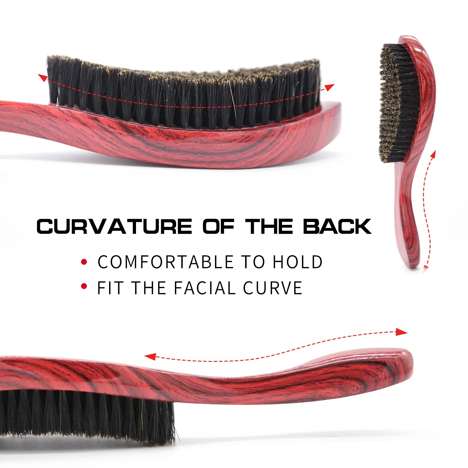 Natural Boar Bristle Wood Beard Brush Straightener Wave Brush 360 Curved Beard Wave Brush For Men Wooden Handle Men Beard Comb Zpaxo