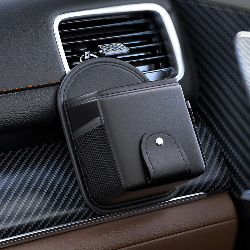 PU Leather Car Air Vent Phone Holder & Storage Organizer