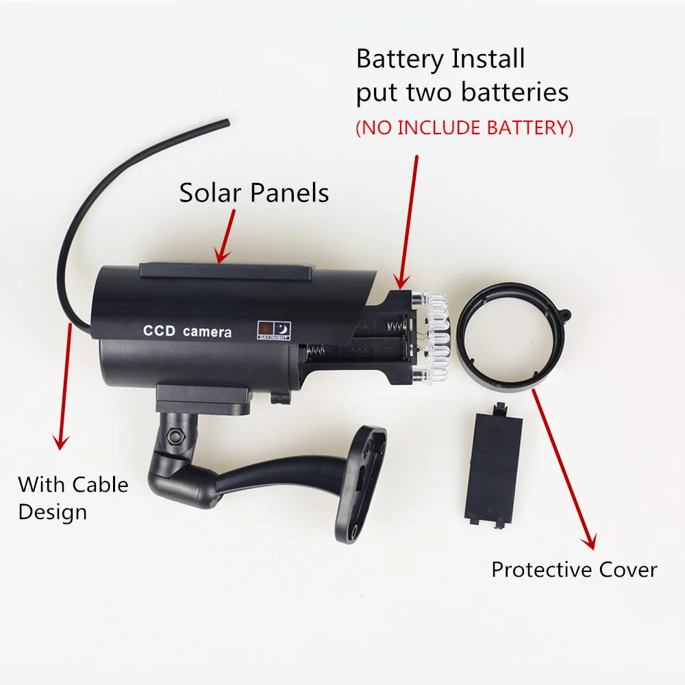 Fake Solar Camera Outdoor CCTV Surveillance Simulation Dummy Camera Home Security Protection Bullet With Flashing LED Light Zpaxo