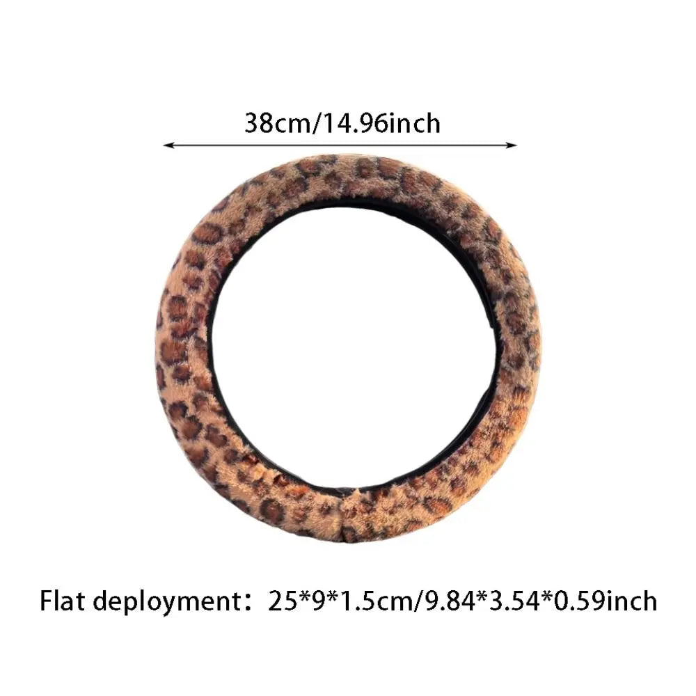 Leopard Steering Wheel Cover Winter Fur Artificial Rabbit Soft Zpaxo