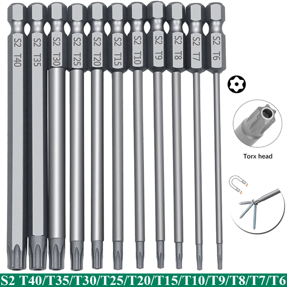 12 PCS Torx Security Bit Set S2 Steel Magnetic Security Screwdriver Set 50/100mm Star Screwdriver Set for Shark Vacuum T6-T40 Zpaxo