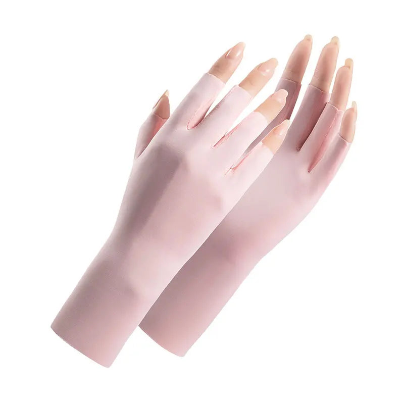 Summer sun protection gloves for women UV resistant thin nail art outdoor cycling breathable ice silk sun protection gloves Zpaxo pink gloves