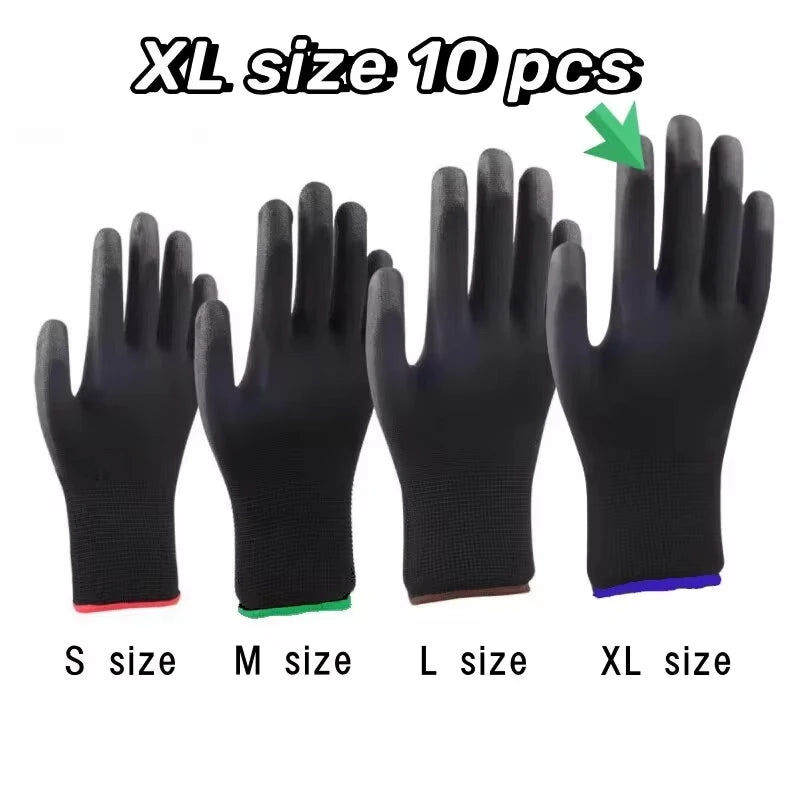 10pairs Safety Coating Work Gloves Hand Protect PU Nylon Antiskid Zpaxo Size XL