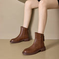 Women Leather Ankle Boots 2026 Round Toe Back Zipper Low Block Heel Zpaxo Brown Velvet 41 China Mainland