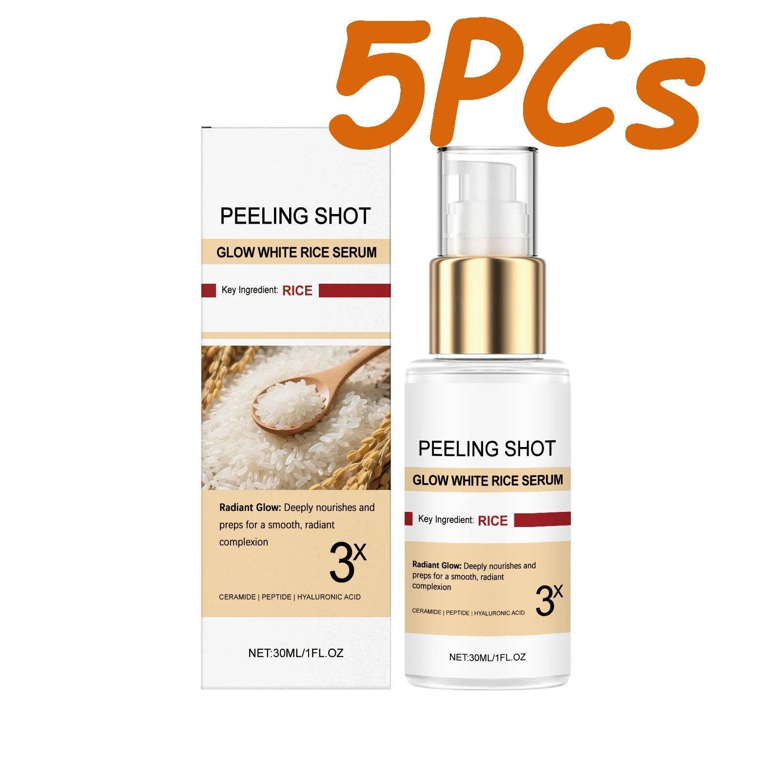 Glow Brightening Rice Essence Moisturizing Nourishing Even Skin Tone Improves Dullness Oil-Control Brightening Serum Skincare Zpaxo 5 x 30ml Boxed