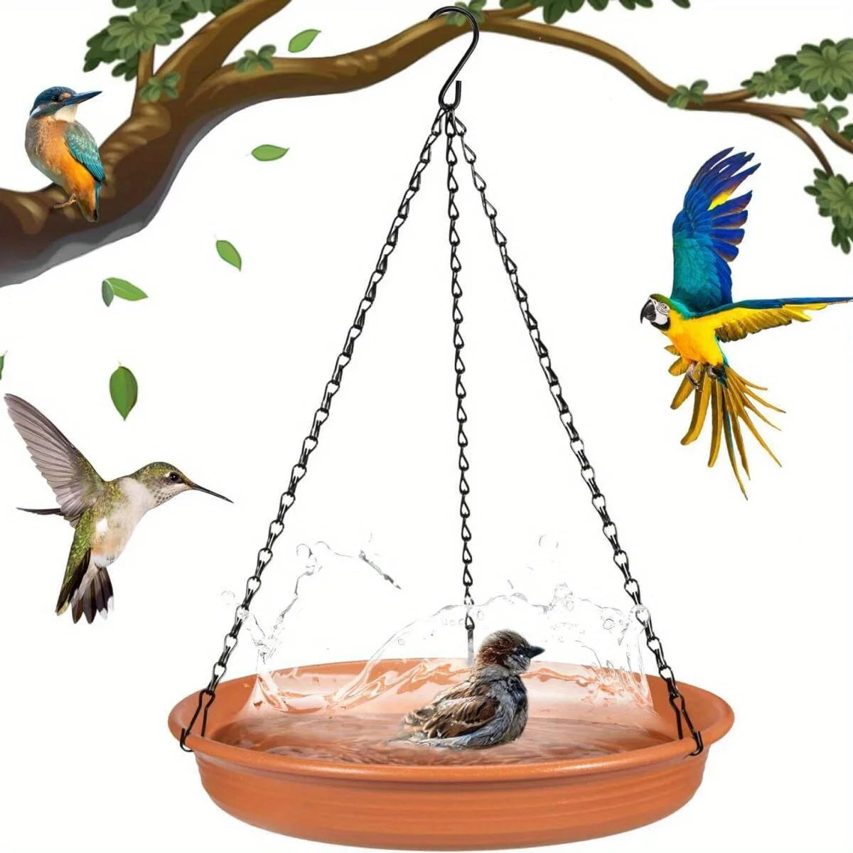 Outdoor Hanging Bird Feeder Bath Tray Plastic Water Drinker Garden