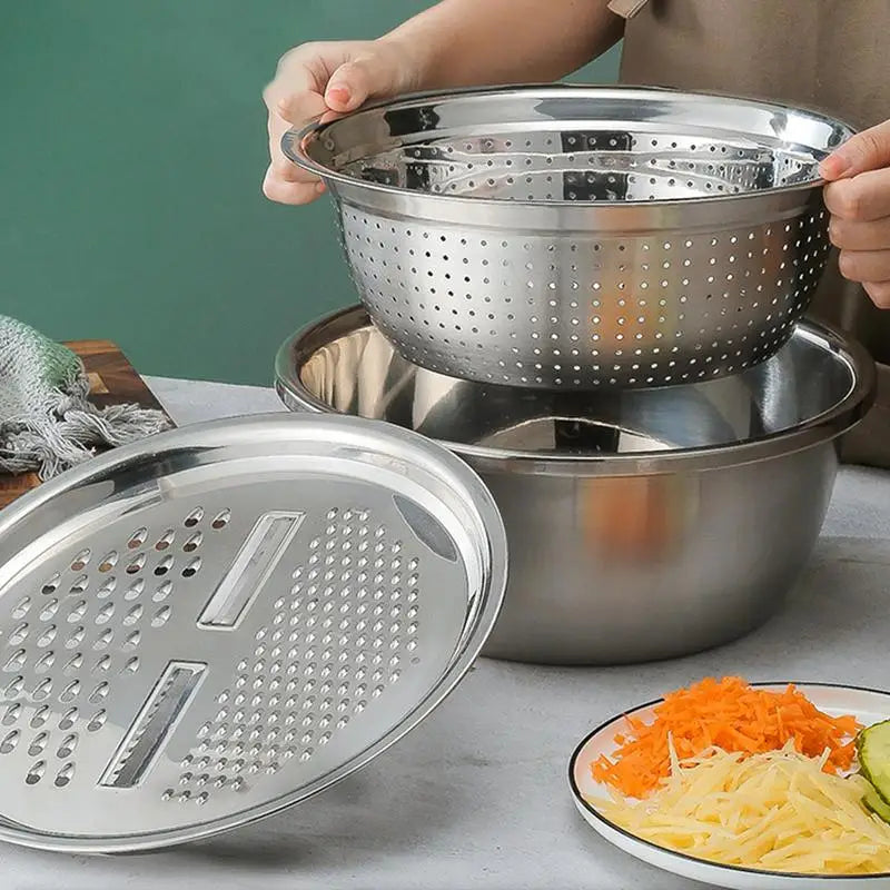 Colander Strainer Set, Salad Spinner Fruit Vegetable Rice Washing Strainer Basket Bowl, Rice Rinser Food Graters with Container Zpaxo