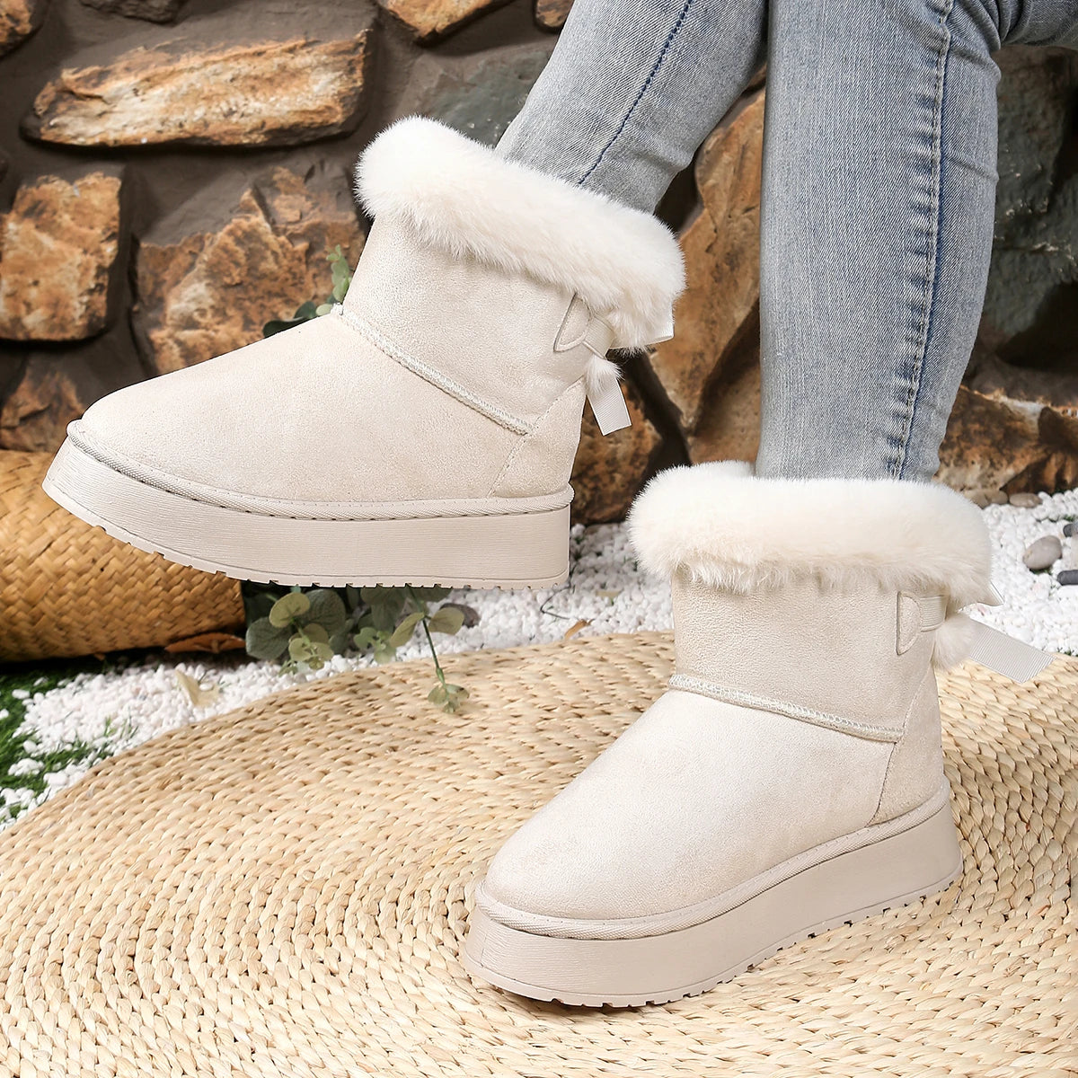 2025 New Women Snow Boots Winter Trend Outdoor Warm Boots Women Comfortable Retro Solid Women Shoes Fashion Plush Platform Shoes Zpaxo