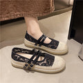 Spring Autumn Weaving Embroidery Double Buckle Strap Breathable Zpaxo black 36