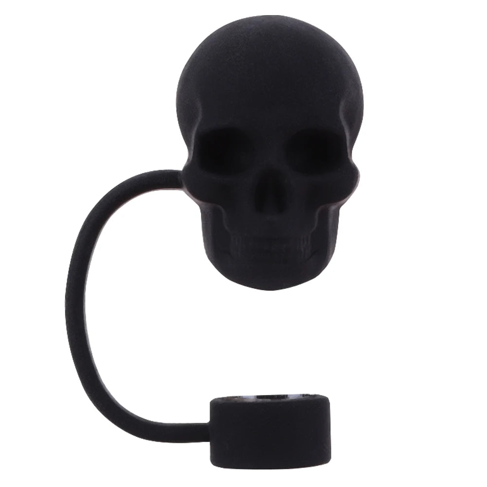 1 Silicone Cute Skull Straw Covers Halloween Toppers Reusable Funny Zpaxo black