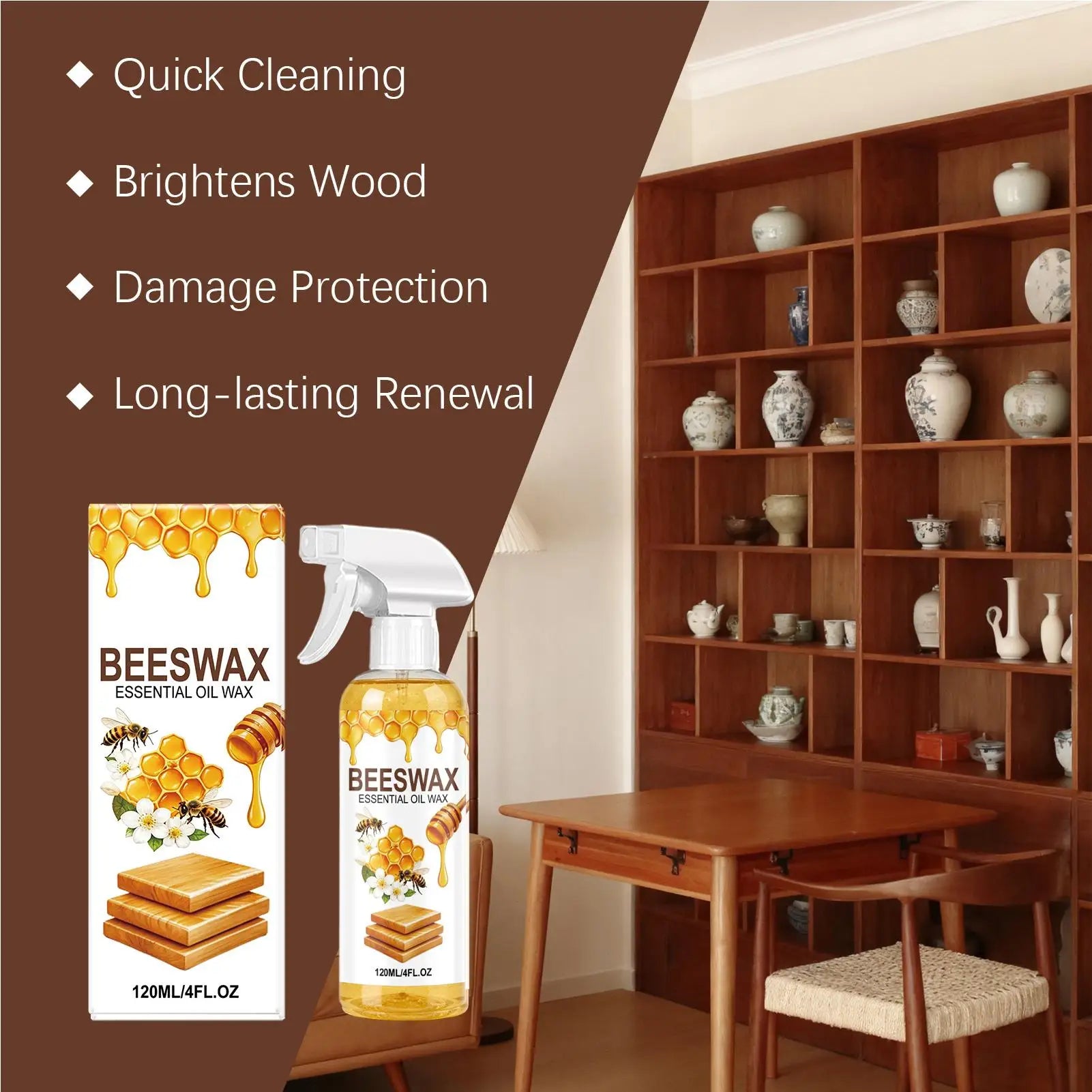 Natural Beeswax Wood Polishing Spray Multipurpose Furniture Care