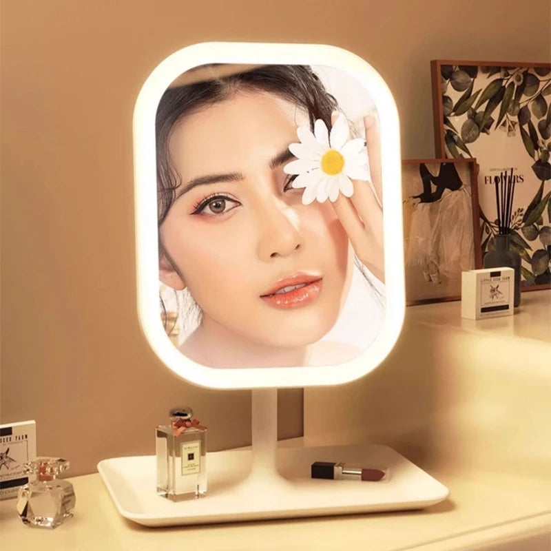 Niche Modern Desktop Vanity Mirror 3 Color Light LED Makeup Mirror Touching Mirror Women Bedroom Dressing Mirror Zpaxo