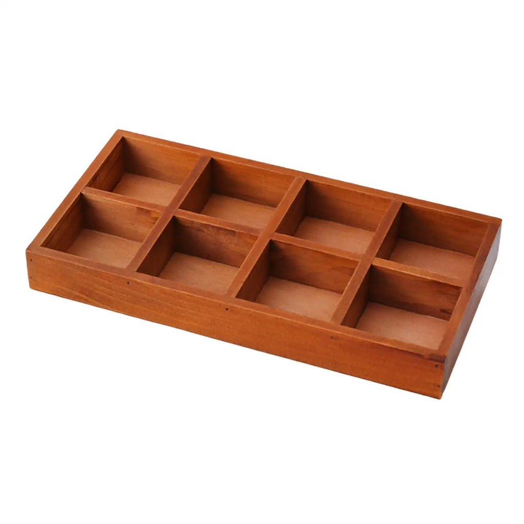 8-Grid Wooden Divided Storage Box – Jewelry & Flowerpot Tray Wooden Storage Organizer Zpaxo Brown