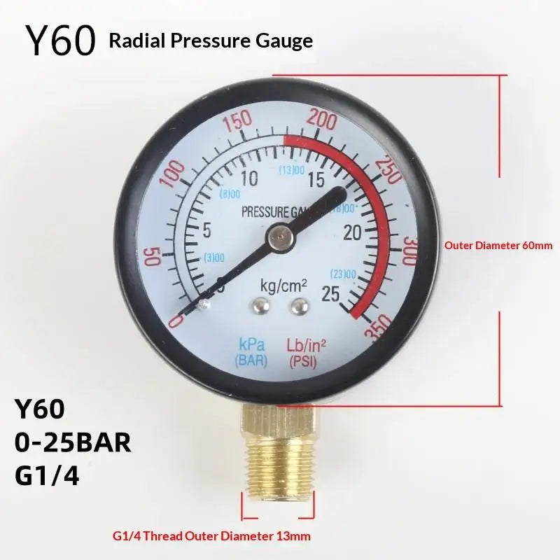 1Pcs 0-25Bar 0-10Bar 0-12Bar Hydraulic Fluid Measuring Instrument Air Compressor Pressure Gauge DIY Accessories Zpaxo A5