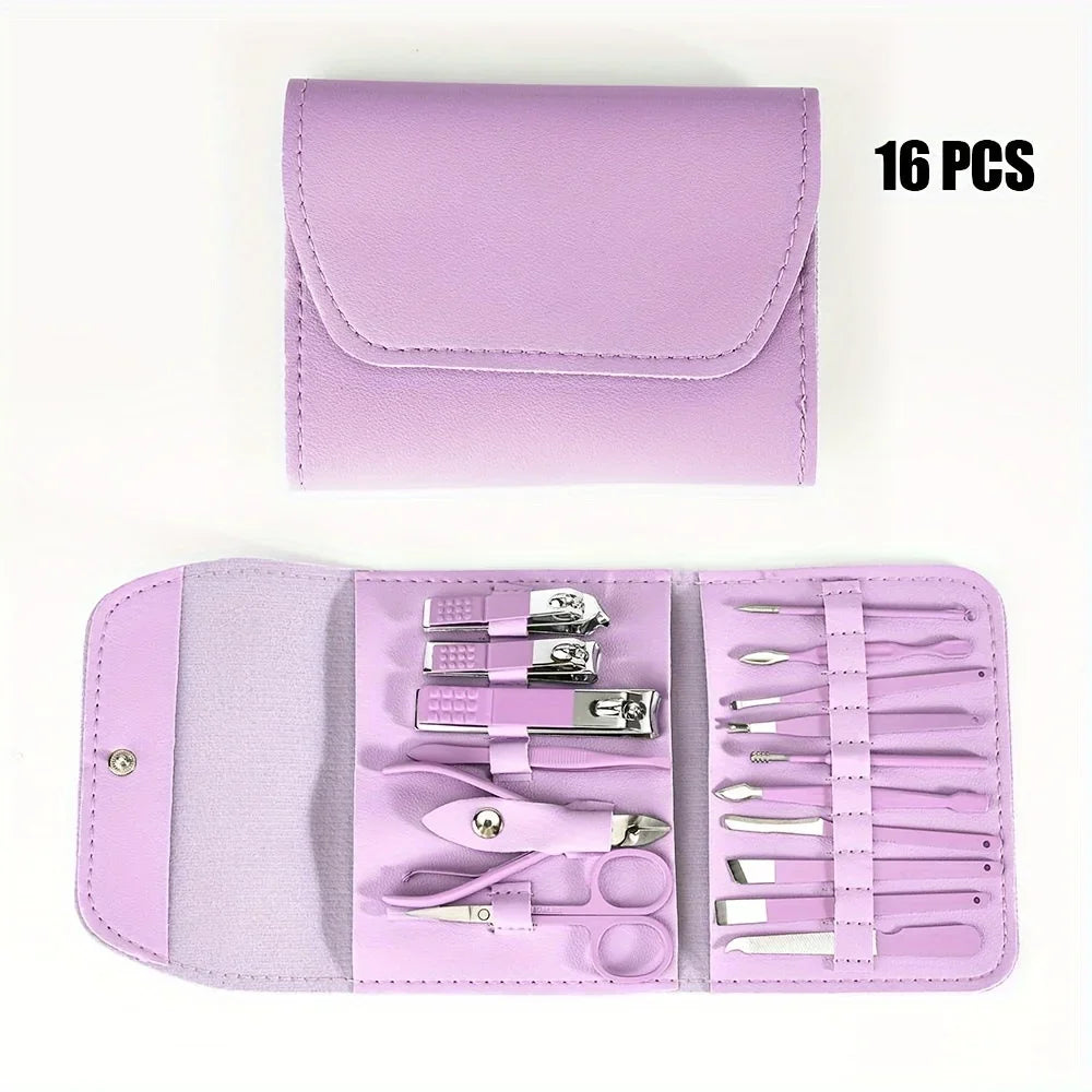 Professional 16Pcs Nail Clippers & Cuticle Nippers Manicure Pedicure Set Home Travel Nail Care Tools Kit Zpaxo