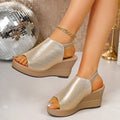 2025 New Women Sandals High Quality Summer Leather Wedge Sandals Women Platform High Heels Shoes Sexy Open Toe Elegant Sandals Zpaxo Gold 36