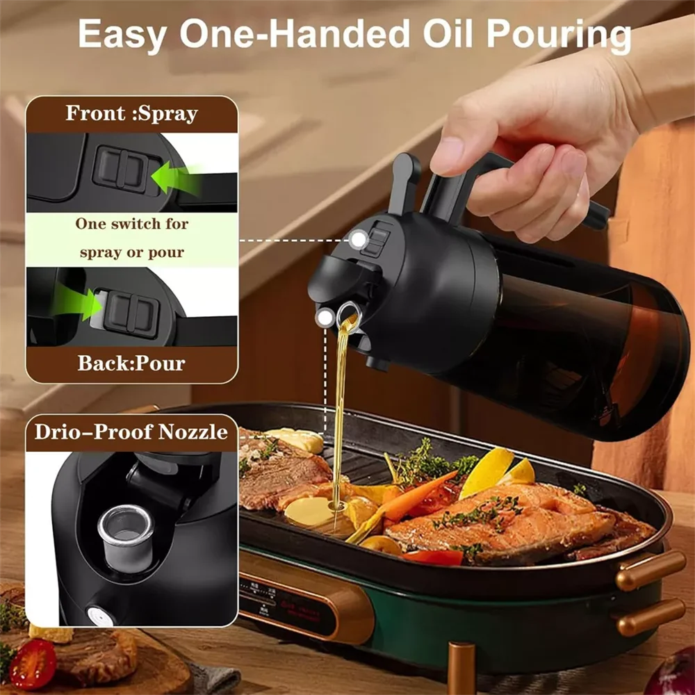 2-in-1 Glass Oil Dispenser Sprayer Leakproof Olive Bottle Cooking Air Zpaxo