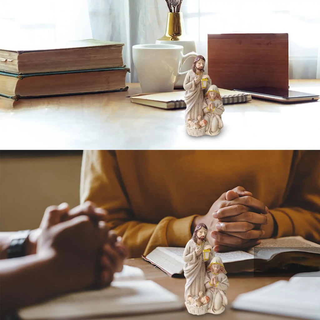 Resin Nativity Scene Statue Holy Family Catholic Figurine Tabletop