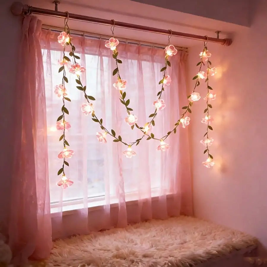 Pink LED Cherry Blossom String Lights Batteries Not Included Battery