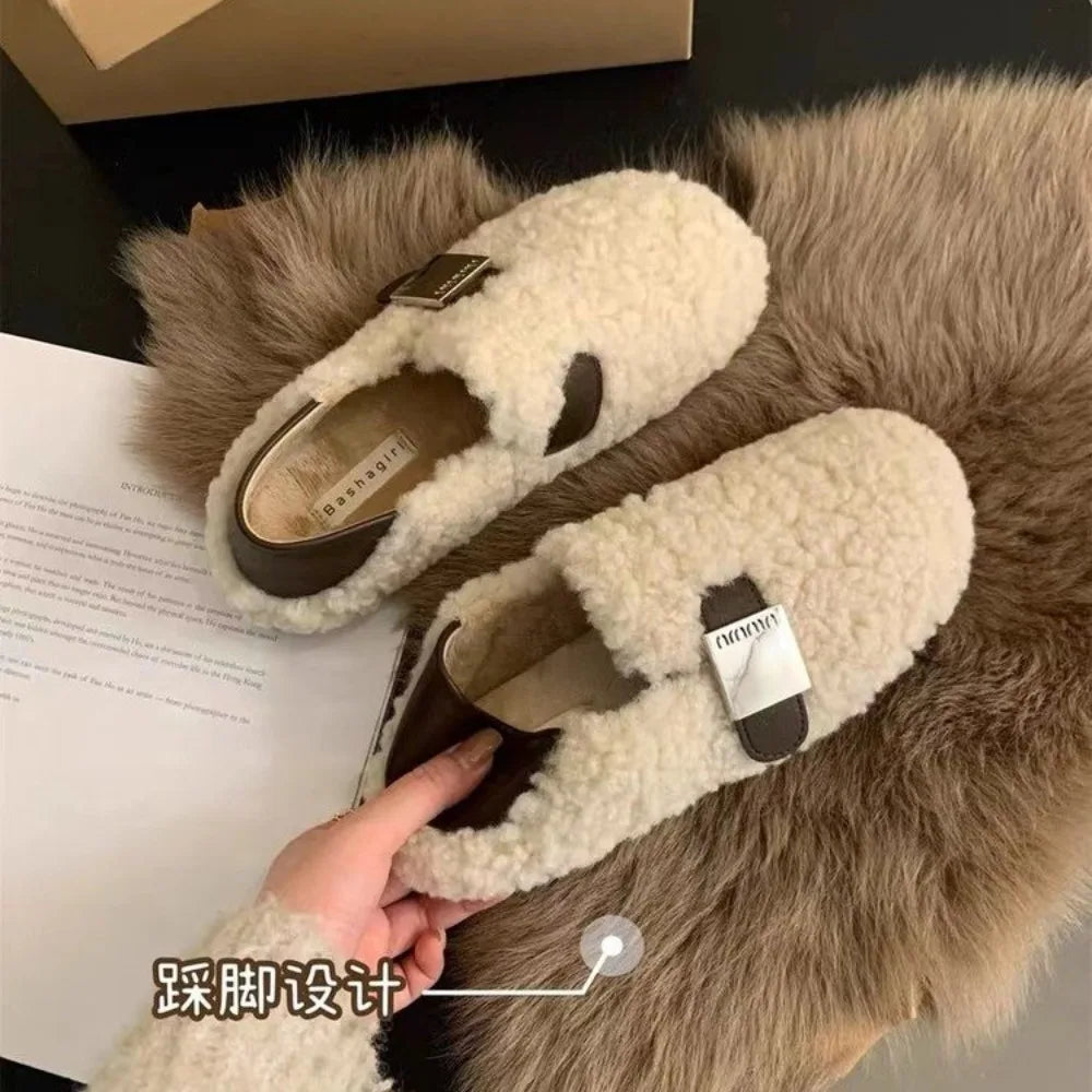 Winter Shoes Women Round Toe Slip-on Female Footwear Loafers Fur