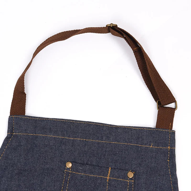 Adjustable Neckband Waistline Denim Apron Convenient Front Pocket Foldable Soft Wear-resistant Overalls For Home Kitchen Garden Zpaxo