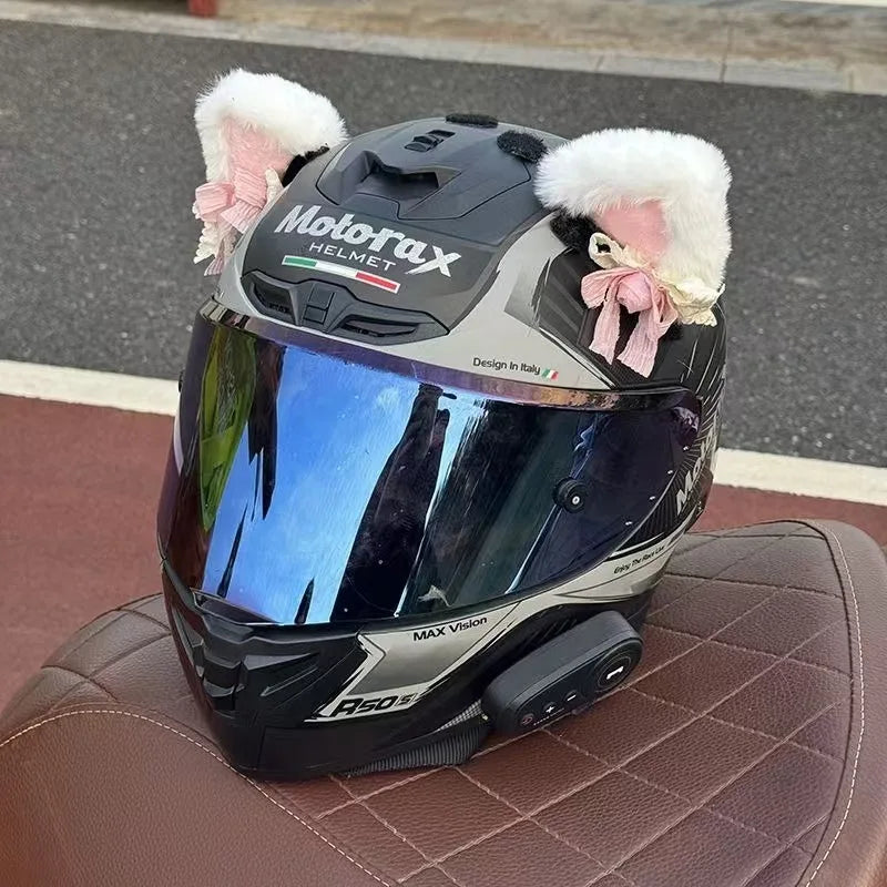Plush Cat Ear Motorcycle Helmet Decoration | Velcro Attachment