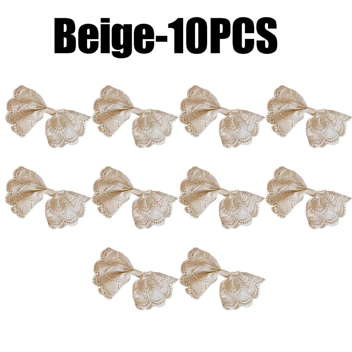Beige Floral Embroidered Lace Bow Hair Clip Sweet Fashionable Girls Zpaxo Beige-10PCS