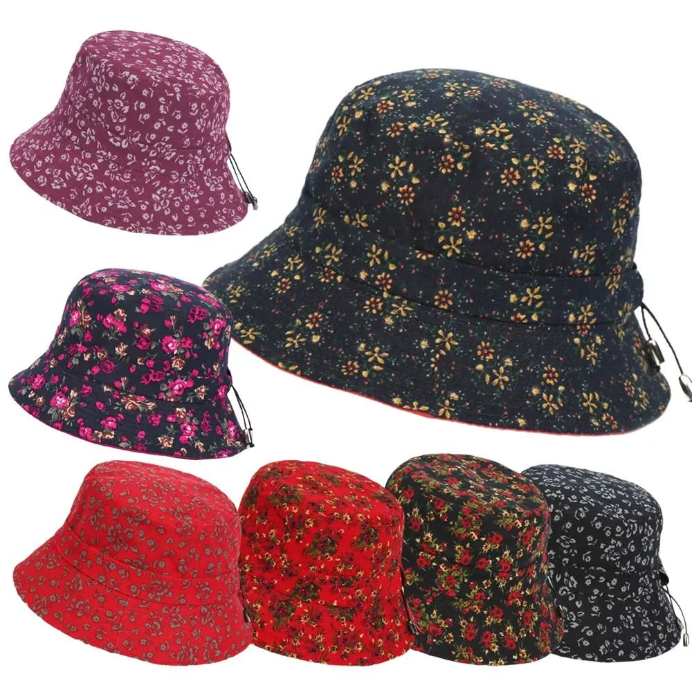 Fashion Cotton Material Women Bucket Hat Foldable Adjustable Fisherman Hat Sun Protection Floral Print Sun Hat Outdoor Zpaxo