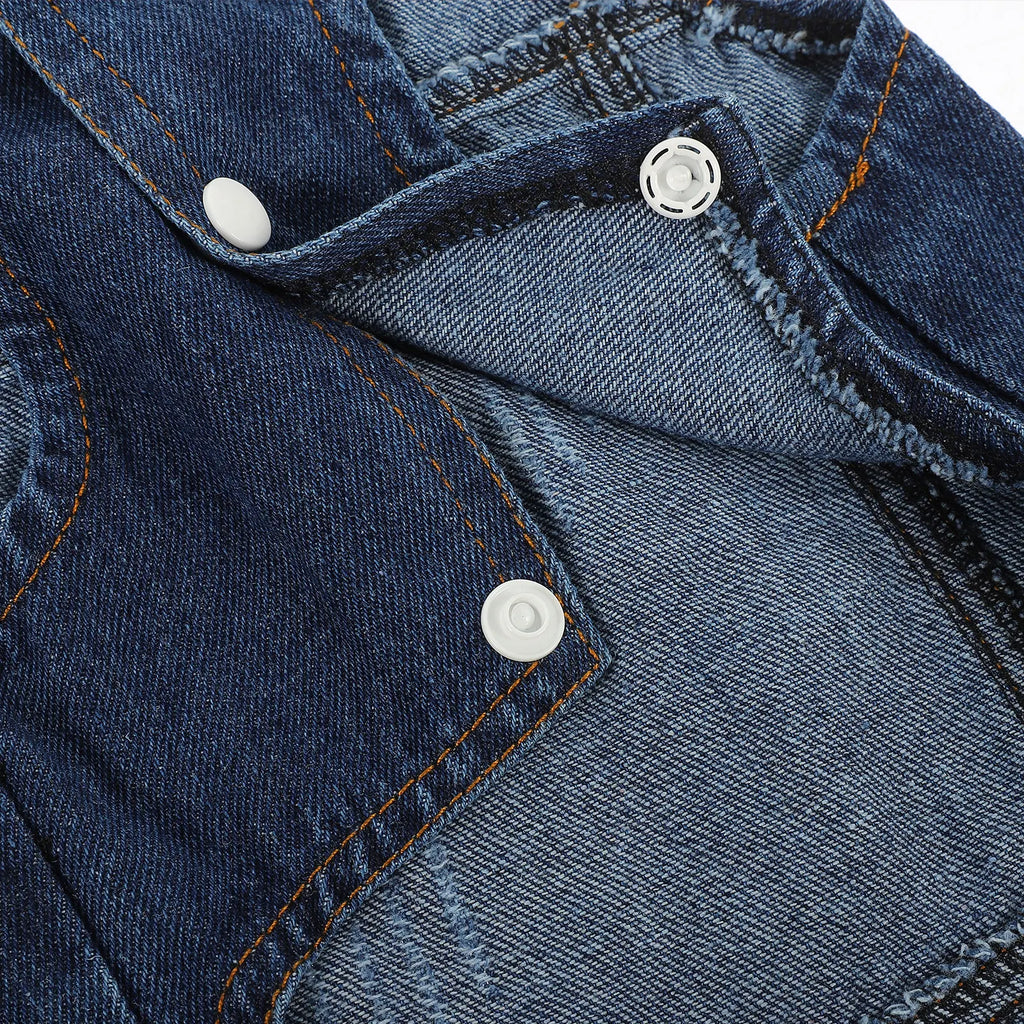 Pet Denim Vest Cool Retro Jeans Jacket Lapel Collar Button Closure