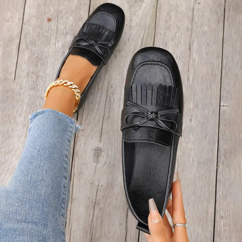 Women's Flat Shallow Mouth Lightweight Comfortable Loafers Women Bow Zpaxo black 42