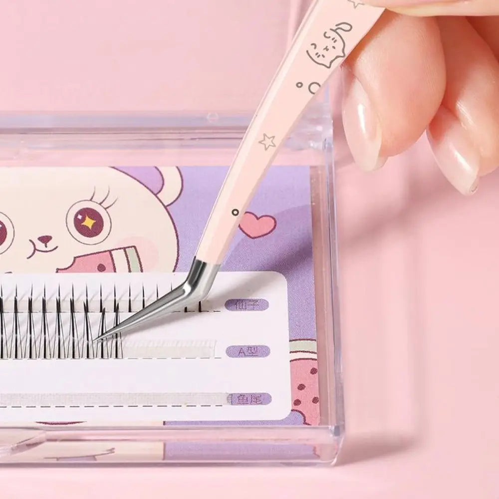 Stainless Steel False Eyelash Tweezers High Precision Anti-static Lashes Extension Tweezer With Leather Case Cartoon Zpaxo
