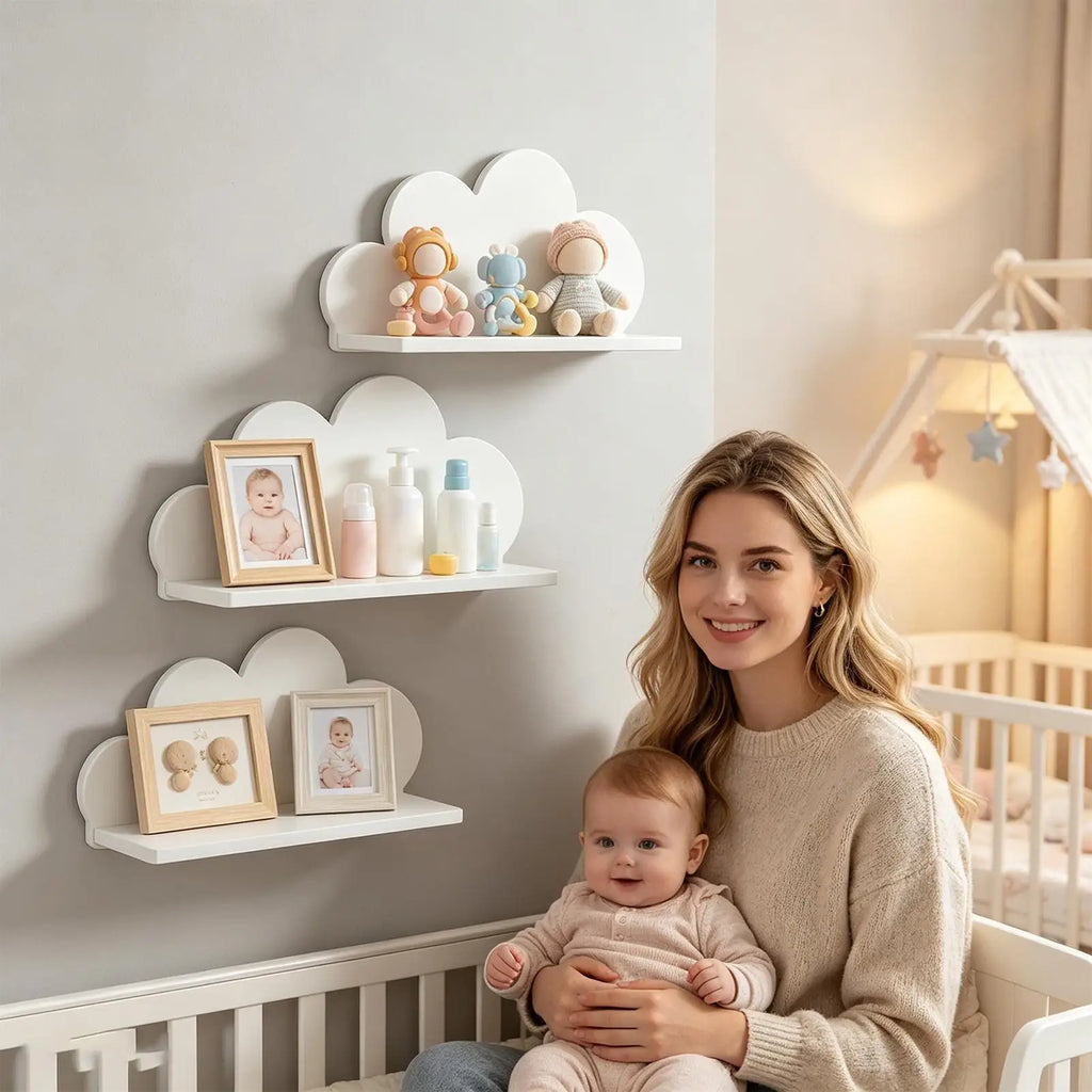 Cloud Shelves 3 Pieces Cute Space Saving Organizer Wall Shelves for Kids Room Bedroom Playroom Nursery Living Room Home Decor Zpaxo