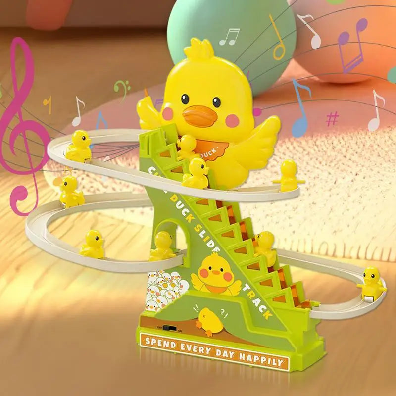 Electric Duck Climbing Stairs Ducks Tracks Slide Toy Set With Music Educational Interactive Animal Cartoon Race Fun For Zpaxo