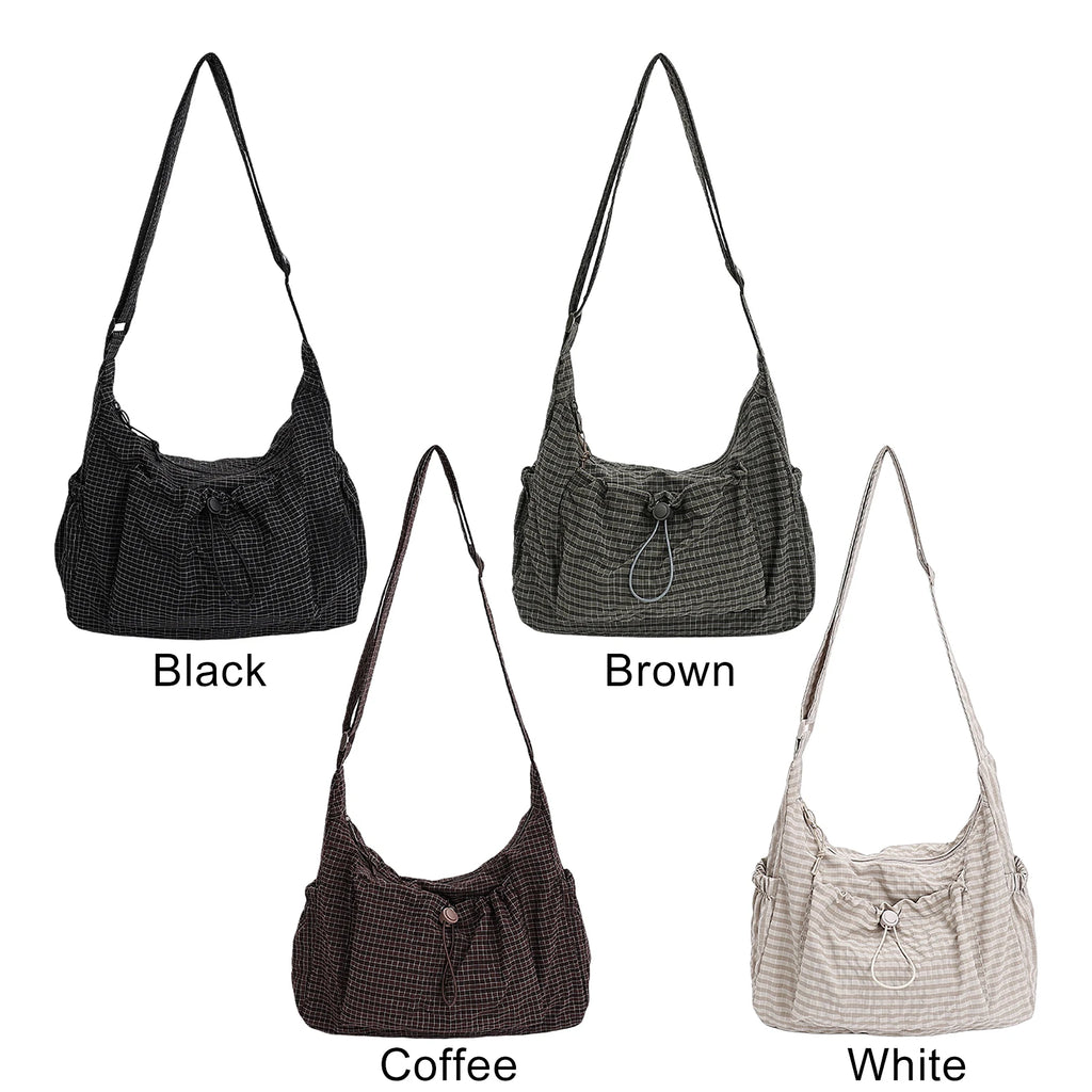 Women Pleated Cloud Shoulder Bag Nylon Stylish Plaid Tote Bag Large Capacity Trendy Satchel Bag Commute Handbag Zpaxo