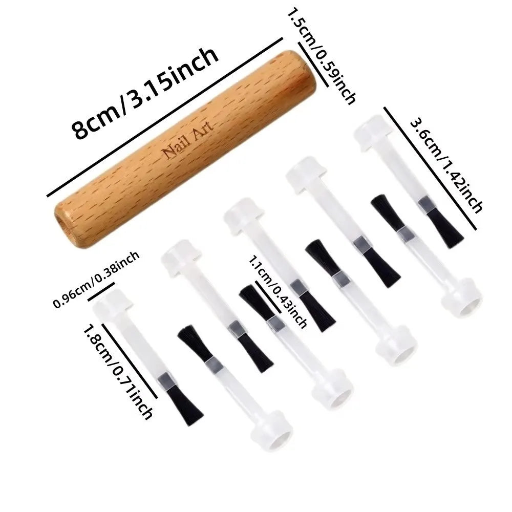 Detachable Nail Art Brush Set Wooden Grip Durable Bristles Multi-Functional Nail Polish Brushes Non-Deform Dual-Ended Zpaxo