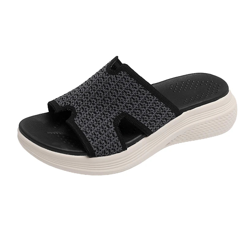 Womens Trendy Platform Slide Sandals Sparkle Pattern Upper Hollow