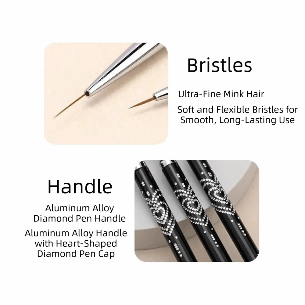 Metal Handle Nail Eyeliner Brushes 7mm/9mm/11mm Thin Design UV Gel Painting Brush Black Color Nail Art Design Brush Zpaxo
