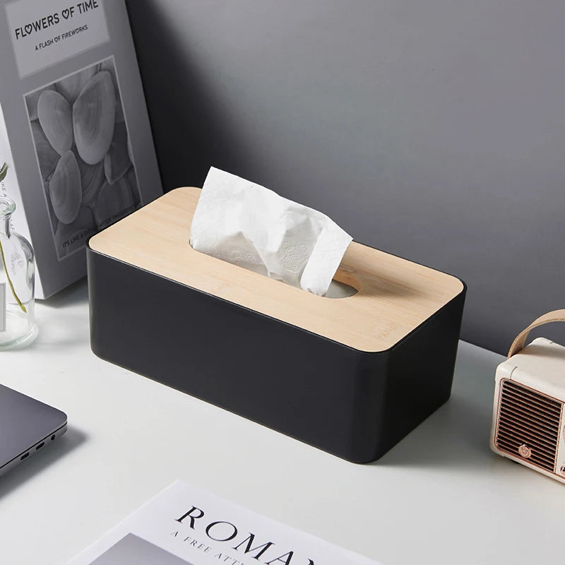 Multifunctional Desktop Tissue Holder Paper Box Wood Cover