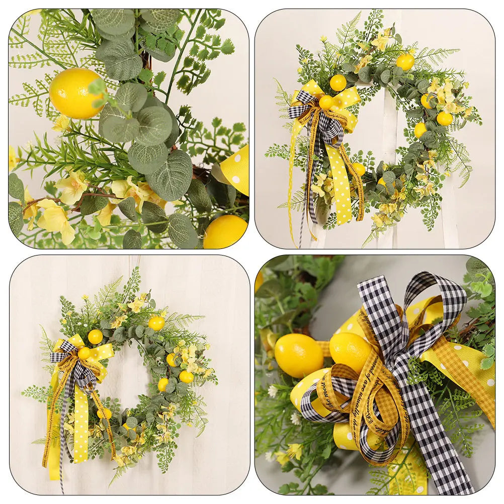 Artificial Lemon Flower Summer Wreath Hanging Front Door Simulation