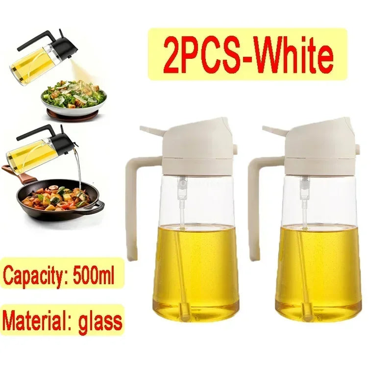 Oil Spray Kitchen Glass Oil Spray Bottle 500ml Olive Oil Sprayer Camping BBQ Kitchen Baking BBQ Picnic Kitchen Tools Zpaxo 2pcs-white