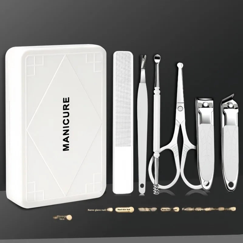 6 pcs Stainless steel nail clipper set with mirror, nail clipper, nail trimming tool, ear scoop, nail clipper, complete set Zpaxo