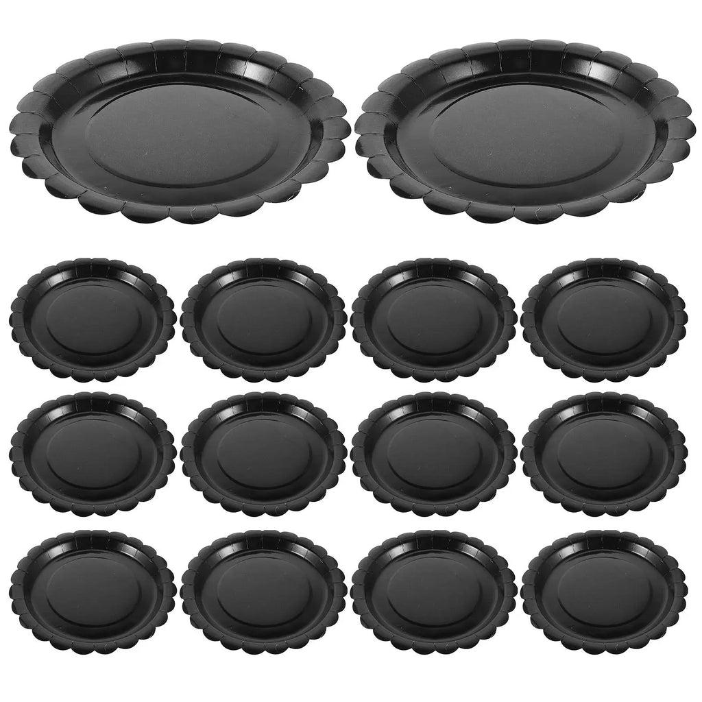 Black Disposable Dessert Plates Round Paper Cake Trays Appetizers
