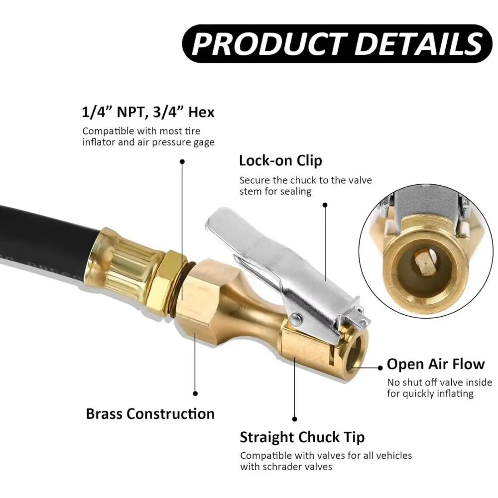 Brass Construction Tire Pump Nozzle Quick Connect Heavy Duty Zpaxo