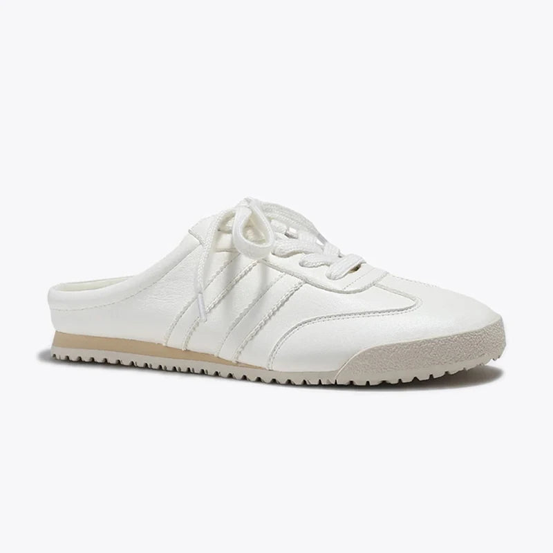 Inner Height 5cm Fashion Outerwear Toe Covered Half Slippers Tide 1 Step-on Small White Shoes Without Heel Sneaker Zpaxo