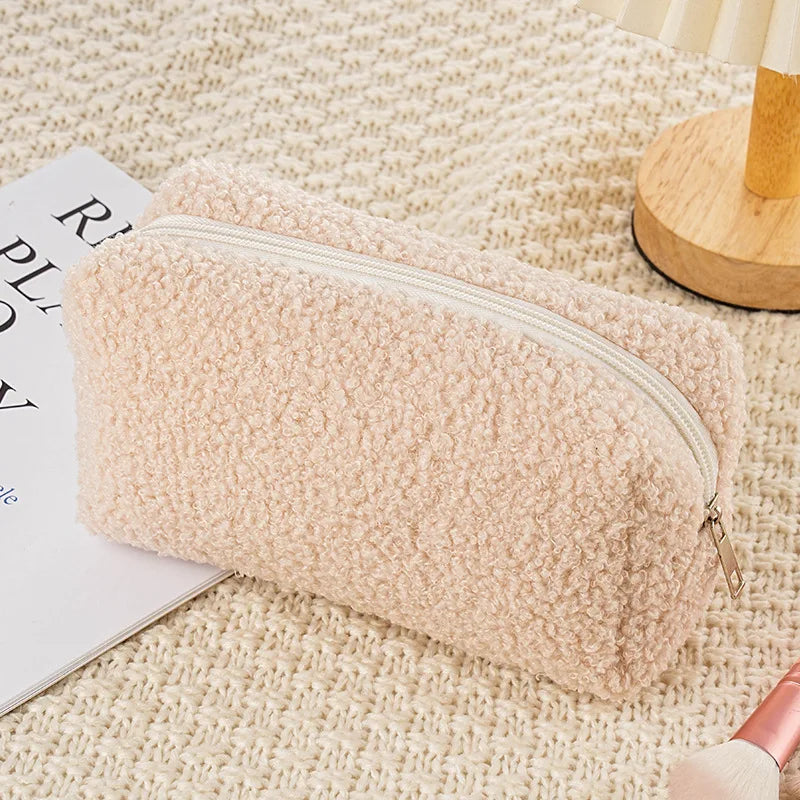 Plush Pencil Case, Makeup Bag, Cute, High Appearance, Large Capacity Pencil Case, Girls' School Students' Stationery Box, Pillow Zpaxo Beige 1PC