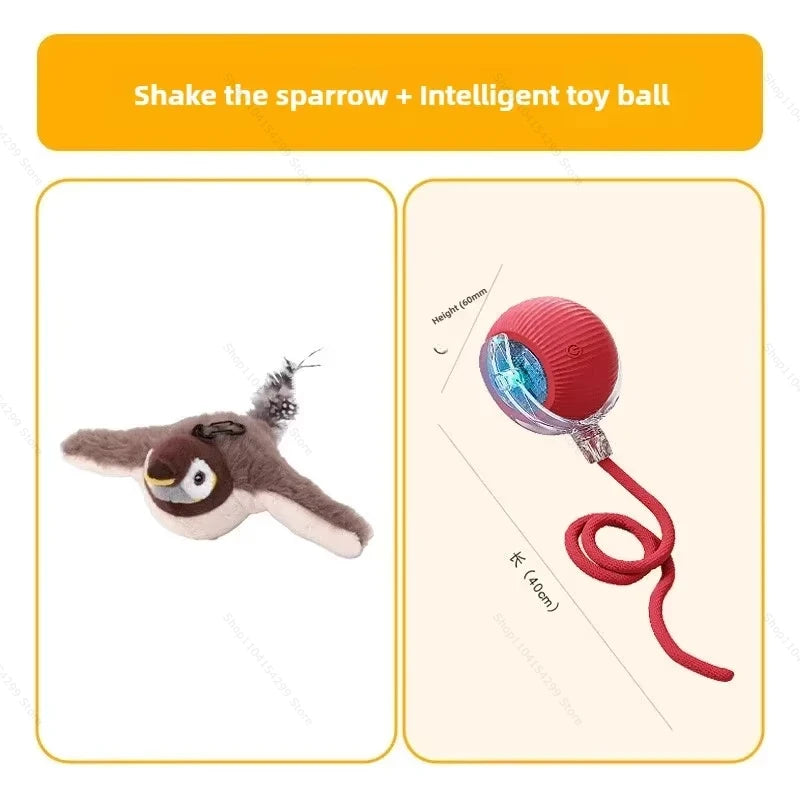 Interactive Cat Toys Rechargeable Flying Bird Rat Cat Toy Chirping Flapping Bird Can Add Catnip Touch Activated Cute Plush Toy Zpaxo Sparrow - Red ball