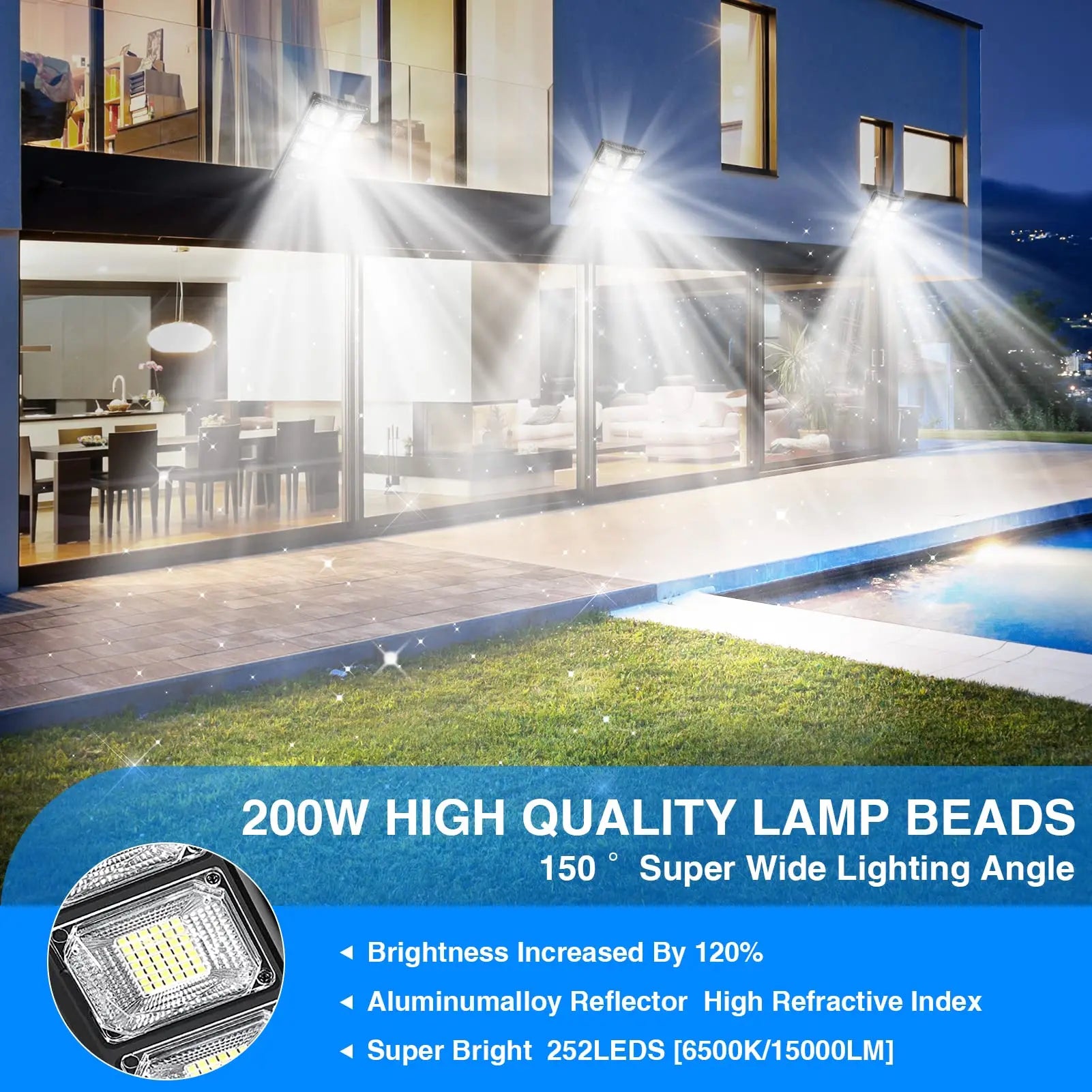 Outdoor Solar Street Light 504 336 240 LEDs Power Sensor Remote Zpaxo