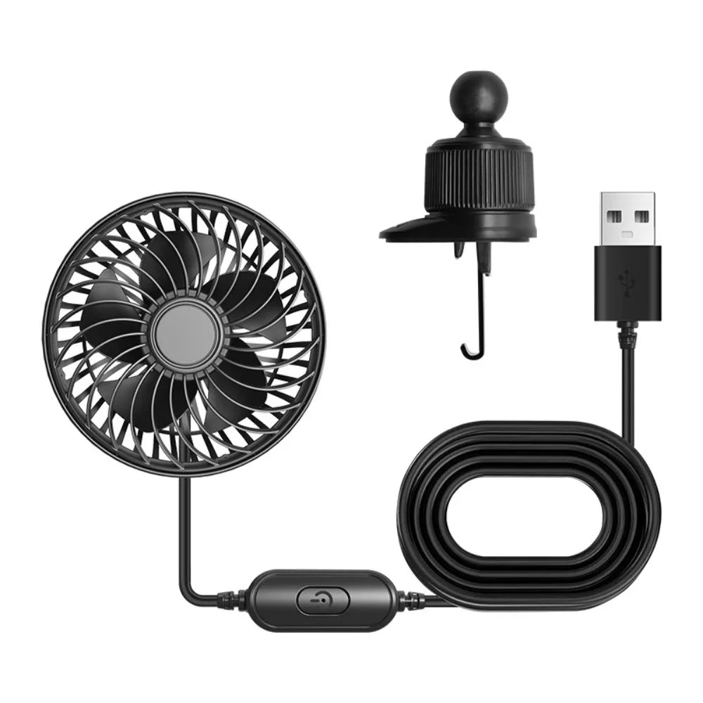 360 Degree Car Air Outlet Fan Adjustable Speeds Angle Circulation Zpaxo Black